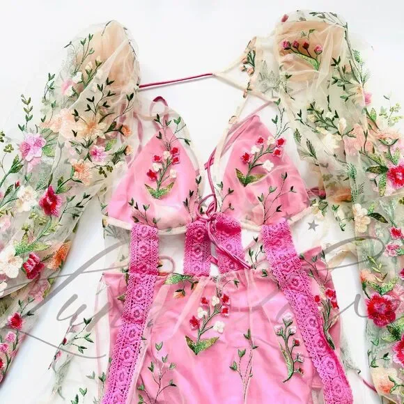 FOR LOVE & LEMONS Luna Maxi Dress In Embroidered Ethereal Floral (size S)  NWT - laplaya.ma